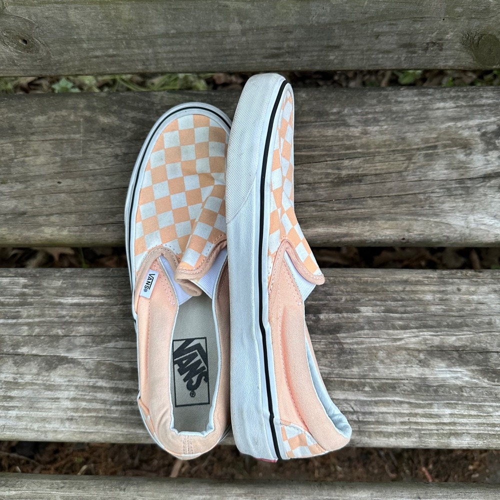 Vans Classic Slip On Peach White Checkerboard Skate Sneakers Womens 7.5 Mens 6.0 - Picture 4 of 8